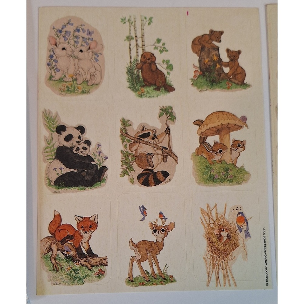 Vtg American Greetings Scratch & Sniff Stickers Animals Wildlife Pine Scent